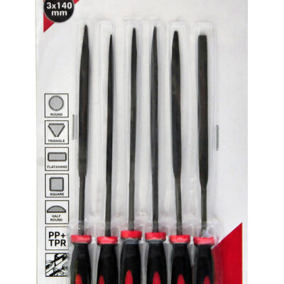 Ecole marka 3x140 mm boyutlarında, yuvarlak, üçgen, düz ve kare uç profillerine sahip kaymaz saplı 6'lı mini metal eğe seti.