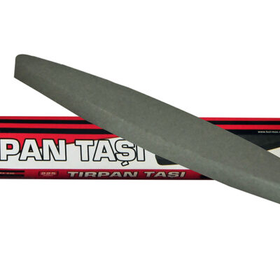 Bul-Max marka 225 mm uzunluğunda, tırpan, orak ve benzeri tarım aletlerinin bilenmesi için özel formlu oval (mekik) bileme taşı.