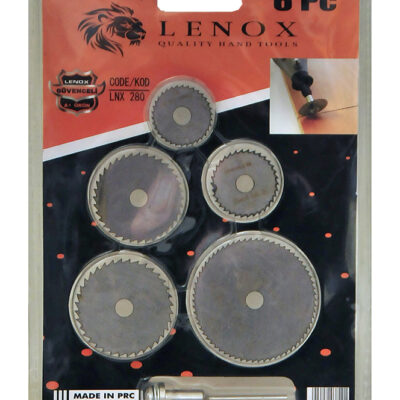 Lenox marka, ahşap, plastik ve ince metal kesimleri için gravür makineleriyle uyumlu 5 adet dairesel testere ve 1 adet mandrel içeren 6 parça mini testere seti.