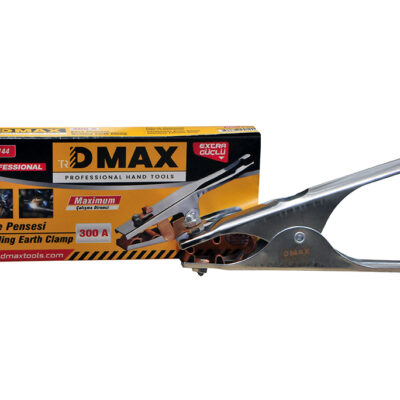 Dmax marka DMX-4144 kodlu, kaynak makineleri için tasarlanmış, yüksek iletkenliğe sahip paslanmaz krom gövdeli 300 amperlik şase pensesi.