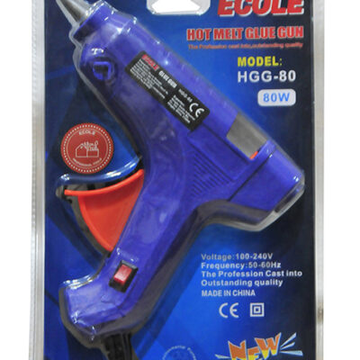 Ecole marka HGG-80 model, mavi renkli gövdeye, üzerinde açma-kapama anahtarına sahip, kalın mum silikonlar için 80 Watt gücünde sıcak sıcak silikon tabancası.