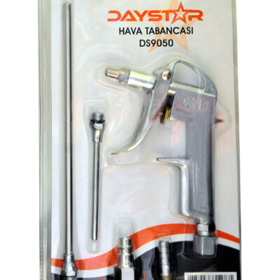 Daystar marka DS9050 model, kompresör bağlantısı için tasarlanmış, kısa ve ekstra uzun nozül uçları ile hava rekorlarını içeren alüminyum gövdeli pnömatik hava tabancası seti.